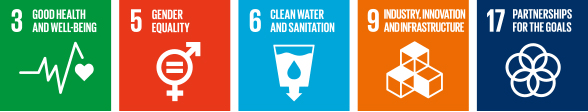 SDGs icon (Goal 3, 5, 6, 9, 17)
